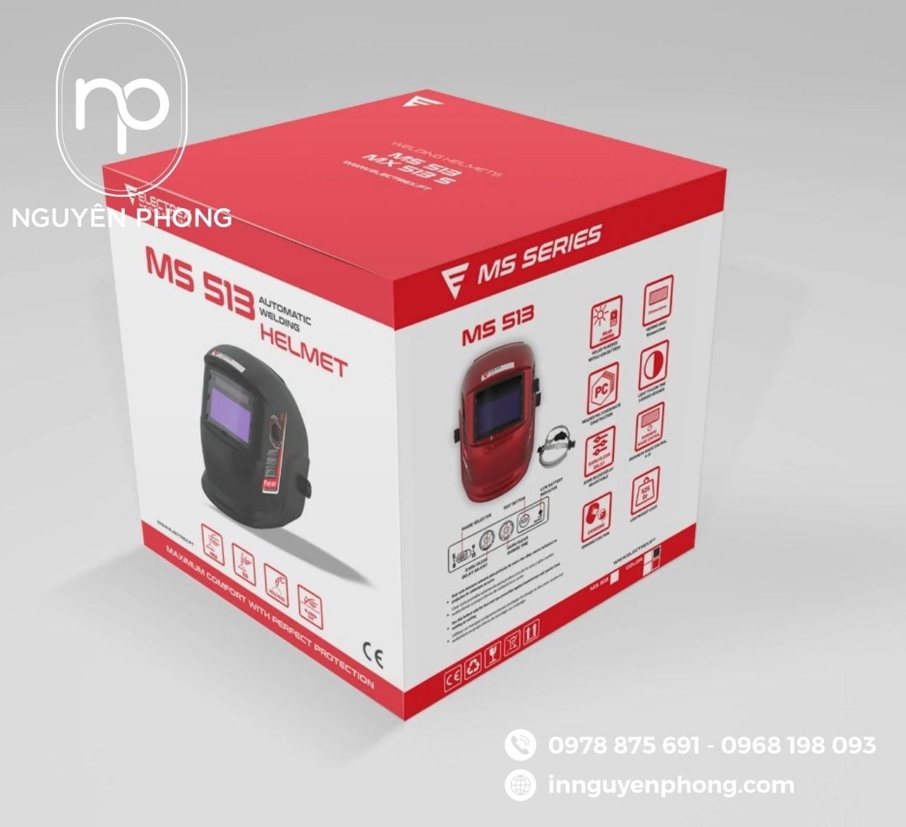 Mẫu hộp carton đựng mũ bảo hiểm in đủ thông tin 